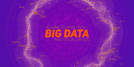 Vector abstract big data visualization. Blue flow of data as numbers strings. Information code...