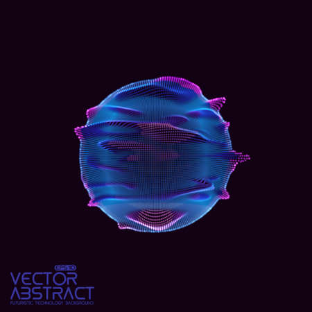 Vector abstract sphere of particles, points array. Futuristic vector illustration. Technology digital splash or explosion of data points. Spherical waveform. Cyber UI or HUD element.のイラスト素材