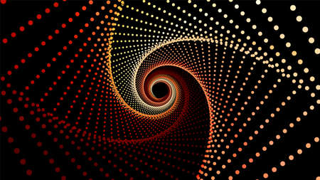 Vector infinite rhombic or square twisted colorful tunnel of shining flares. Glowing points form tunnel sectors. Abstract cyber colorful background for your designs. Geometric wallpaper.のイラスト素材