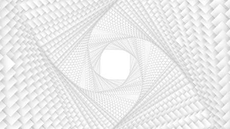 Vector infinite twisted rhombic or square white tunnel of squares with soft shadow. Squares form tunnel sectors. Abstract cyber light background. Geometric infinite wallpaper. Retro disco backdrop.のイラスト素材