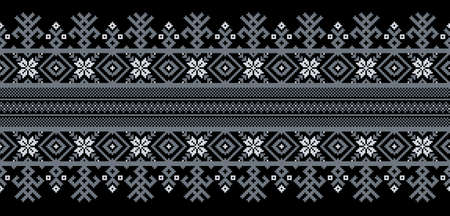 illustration of Ukrainian folk seamless pattern ornament. Ethnic ornament. Border element. Traditional Ukrainian, Belarusian folk art knitted embroidery pattern - Vyshyvanka.のイラスト素材