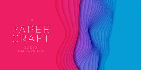 Vector 3D abstract background with paper cut neon shape. Colorful carving art. Paper craft Antelope canyon landscape with gradient colors. Minimalistic design for business presentations, flyersのイラスト素材