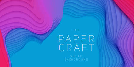 Vector 3D abstract background with paper cut neon shape. Colorful carving art. Paper craft Antelope canyon landscape with gradient colors. Minimalistic design for business presentations, flyersのイラスト素材