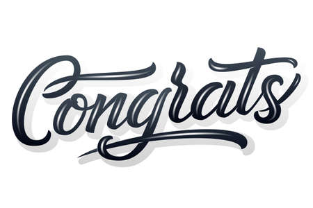 Hand drawn lettering Congrats with shadow and highlights. Vector Ink illustration. Typography poster on white background. Congratulation, celebration template for cards, invitations, prints etcのイラスト素材