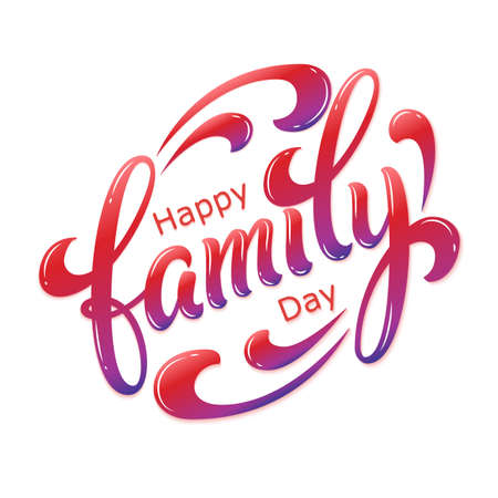 Hand drawn lettering Happy Family Day. Vector Ink illustration. Colorful typography on white background with shadow and highlight. Family design template for gift cards, invitations, prints etcのイラスト素材