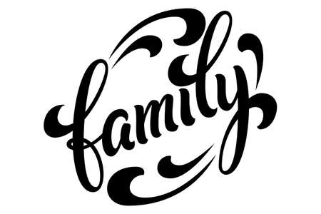 Hand drawn lettering Family. Vector Ink illustration. Black typography on white background with brush strokes. Family design template for cards, invitations, prints etcのイラスト素材