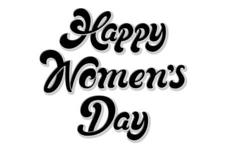 Hand drawn lettering - Happy Women's Day with shadow. Elegant modern handwritten calligraphy card. Vector Ink illustration. International women's day. For cards, invitations, prints etcのイラスト素材