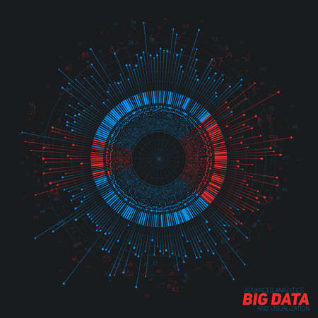 Big data circular visualization. Futuristic infographic. Information aesthetic design. Visual data complexity. Complex data threads graphic. Social network representation. Abstract graph.のイラスト素材