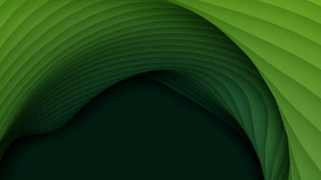 Vector 3D abstract background with paper cut shapes. Green carving art. Paper craft landscape with...
