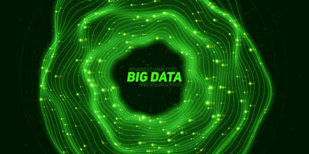 Big data green circular visualization. Futuristic infographic. Information aesthetic design. Visual data complexity. Complex data threads graphic. Social network representation. Abstract graph.のイラスト素材
