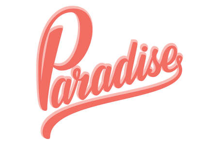Hand drawn red lettering Paradise with shadow. Elegant isolated modern handwritten calligraphy. Vector Ink illustration. Typography poster on white background. For cards, invitations, prints etcのイラスト素材