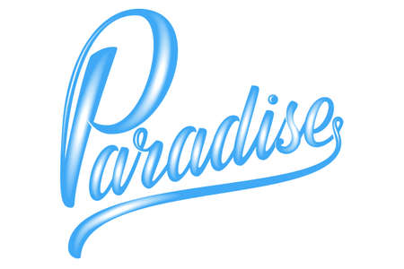 Hand drawn blue lettering Paradise with volume. Elegant isolated modern handwritten calligraphy. Vector Ink illustration. Typography poster on white background. For cards, invitations, prints etcのイラスト素材