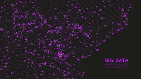 Vector abstract colorful graph big data information connection visualization. Social network, financial analysis of complex databases. Visual information complexity clarification. Intricate data cloud.のイラスト素材