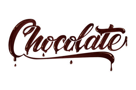 Hand drawn lettering Chocokate. Elegant modern handwritten calligraphy with chocolate letters. Vector Ink illustration. Typography poster on light background. For cards, invitations, prints etcのイラスト素材
