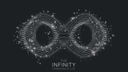 Infinity expansion of life. Vector infinity sign explosion background. Small particles strive out of center.のイラスト素材