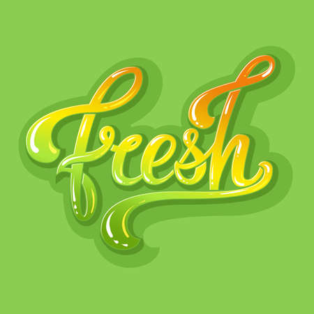 Hand drawn colorful lettering Fresh. Vector Ink illustration. Typography poster on green background.のイラスト素材