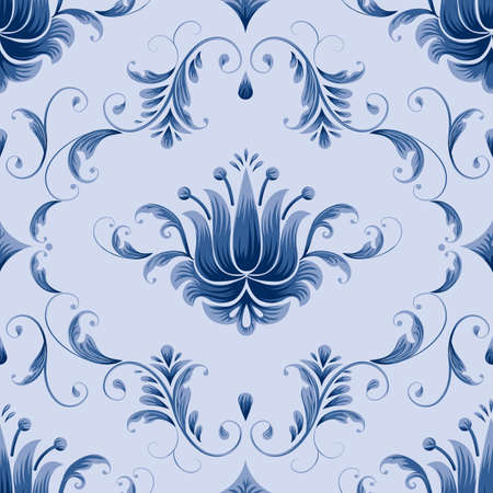 Vector damask seamless pattern element. Classical luxury old fashioned damask ornament, royal victorian seamless texture for wallpapers, textile, wrapping. Exquisite floral baroque templateのイラスト素材