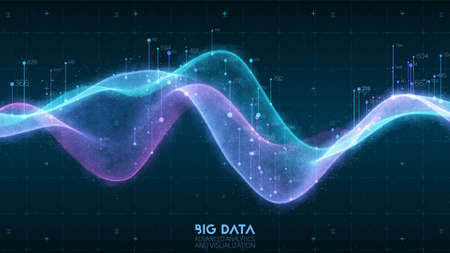 Violet abstract binary wave. 3D big data visualization. Intricate financial data threads analysis. Business analytics representation. Futuristic infographics aesthetic design. Finance concept.のイラスト素材