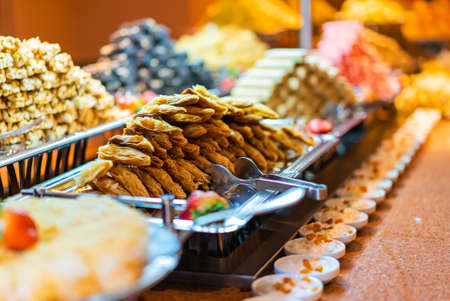Arabian Dessert Baklava with shallow depth of field. Eastern baklawa beautifully served on metal...