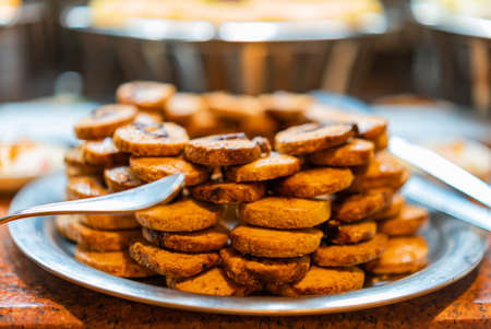 Plain Kahk traditional Arabian cookies with shallow depth of field. Eastern cookies beautifully...