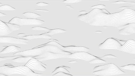 Trendy ultra thin striped backdrop with wave distortion lines. Abstract noise landscape. Procedural ripple backgroundのイラスト素材