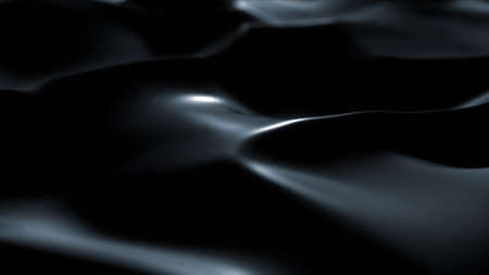 Dark surface with reflections. Smooth minimal black waves background. Blurry silk waves. Minimal soft grayscale ripples flowの写真素材