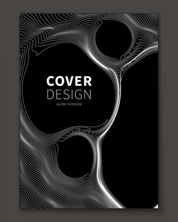 Minimal Ultra thin line bubble fluid geometry covers design. Geometric minimalistic fractal foam. Cool trendy black abstract backdrop for banner, poster, flyer etc. Vector template.のイラスト素材