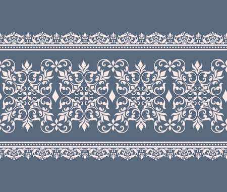 Vector damask border element and page decoration. Classical luxury border decoration pattern. Seamless texture for textile, wrapping etc. Vintage exquisite floral baroque template.のイラスト素材