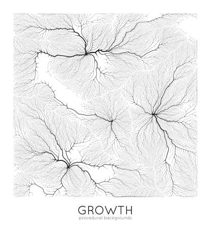 Vector generative branch growth pattern. Square texture. Lichen like organic structure with veins. Monocrome square biological net of vesselsのイラスト素材