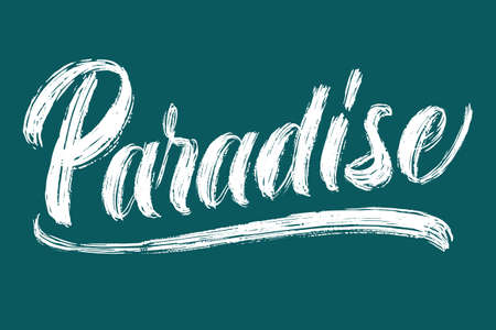 Hand drawn lettering Paradise. Elegant isolated modern handwritten calligraphy. Vector Ink illustration. Typography poster on white background. For cards, invitations, prints etc.のイラスト素材