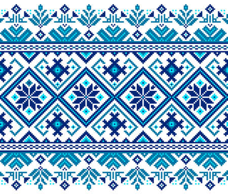 Vector illustration of Ukrainian folk seamless pattern ornament. Ethnic ornament. Border element. Traditional Ukrainian, Belarusian folk art knitted embroidery pattern - Vyshyvanka.