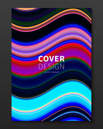 Vector cover design template with gradient color warped lines. Dynamic minimalistic illustration. Modern abstract colorful background for poster, brochure, presentation, magazine etcのイラスト素材