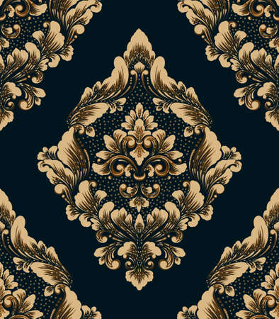 Damask seamless pattern element. Vector classical luxury old fashioned damask ornament, royal victorian seamless texture for wallpapers, textile, wrapping. Vintage exquisite floral baroque templateのイラスト素材