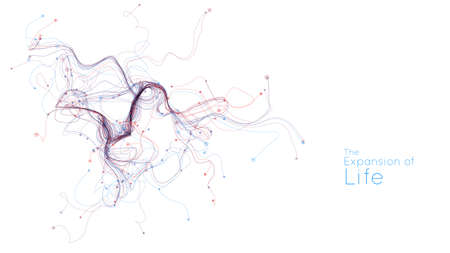 Expansion of life. Vector neuron growth. Small particles strive out of center randomly. Organic...