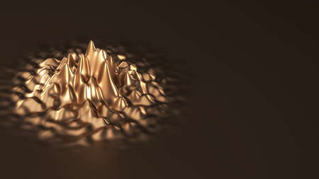 Abstract pulsating wobbling ferromagnetic golden moving fluid. Liquid ripple substance. Modern nanotechnology materials. 3d render illustration.の写真素材