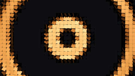 Surface of black tiles flipping to the golden side following the radial wave. Geometric 3d render...