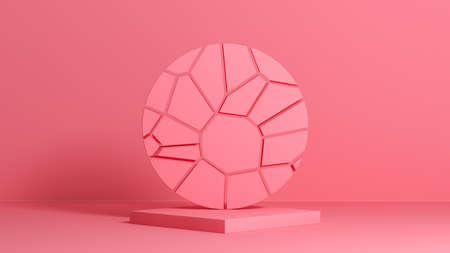 Abstract pink square podium with round cracked back composition. Clean 3D room for your text and...