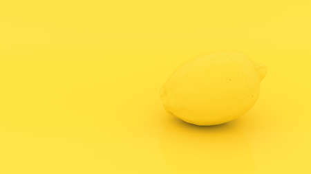 Yellow 3d lemon on yellow background. Minimalistic vibrant fruit render. 3d render, 3d illustration.の写真素材