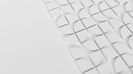 Modern white background with swiss styled semicircular 3d elements pattern. Minimal light background...