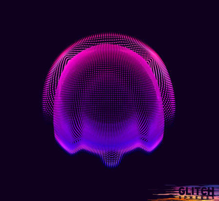 Corrupted violet point sphere. Abstract vector colorful mesh on dark background. Futuristic style cardのイラスト素材