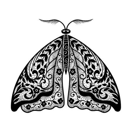 Vecor butterfly. Abstract insect silhouette black and white illustration.のイラスト素材