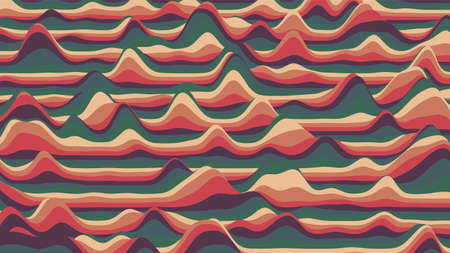 Retro reddish stripes colorful distorted backdrop. Procedural ripple background with optical...