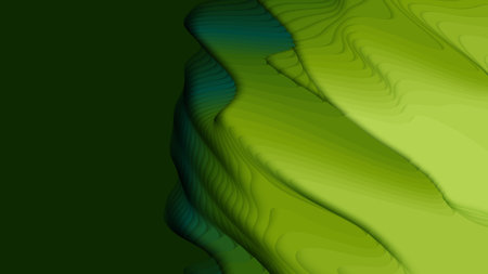 Green paper layers. 3D abstract gradient papercut. Colorful origami shape concept.