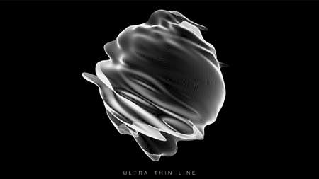 Distorted line spheres. Vector thin line glitch geometry. Digital fractal 3d swirl. Futuristic sound or data waveform.のイラスト素材