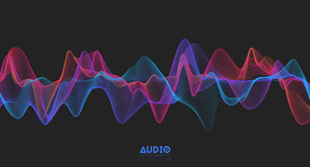 3d audio soundwave. Colorful music pulse oscillation. Glowing impulse pattern.のイラスト素材
