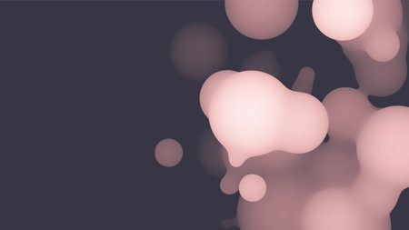 Abstract 3d fluid metaball shape with pink balls. Synthwave liquid pastel organic droplets with...