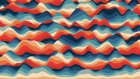 Retro reddish stripes colorful distorted backdrop. Procedural ripple background with optical...