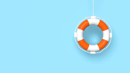 Lifebuoy hang from top on the rope. Rescue, help concept 3d render illustration.の写真素材