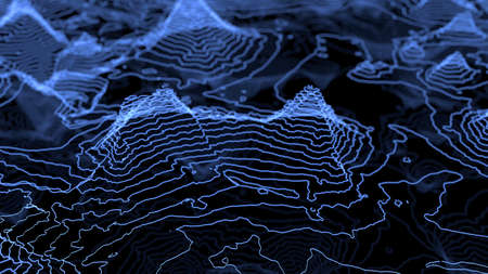 Fly over 3D glowing topographical map. Technological geographica big data futuristic concept 3d...