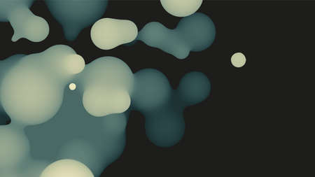 Abstract 3d fluid metaball shape with light green balls. Synthwave liquid pastel organic droplets...